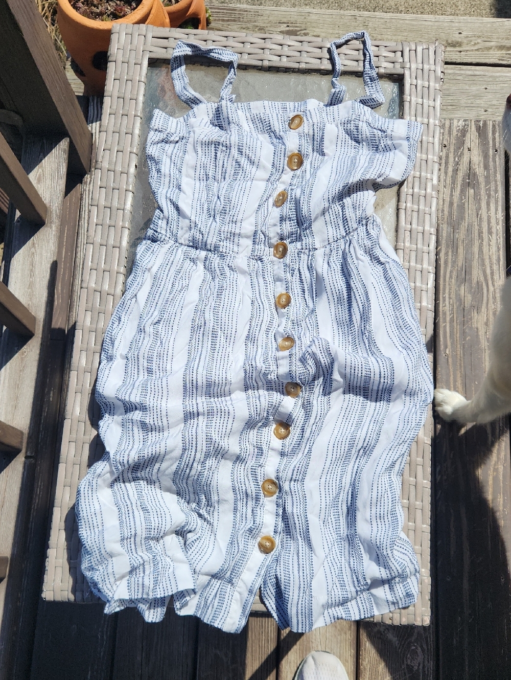 LOFT White Dress with Navy Pinstripe Trim